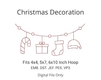 Redwork Christmas Embroidery Design | Holiday Outline Stitch | Machine Embroidery File