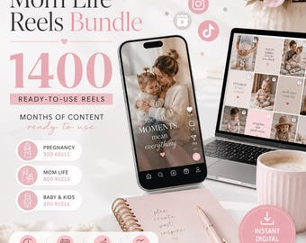 Bundel van 1400 Mom Life Reels | Content over zwangerschap, baby's en kinderen | Instagram Reels zonder gezicht | Virale TikTok-video's | canva