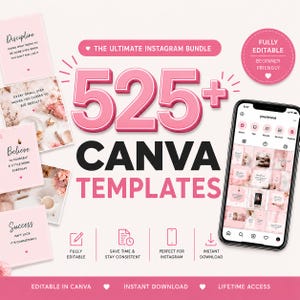 525 Canva Templates Bundle, Instagram Templates, Social Media Kit, Content Creator, Editable Canva Templates, Canva Content Planner