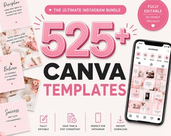 Bundel met 525 Canva-sjablonen, Instagram-sjablonen, socialmediakit, contentmaker, bewerkbare Canva-sjablonen, Canva-contentplanner