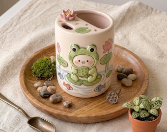 Tasse en céramique artisanale en forme de grenouille, gobelet Kawaii Pond Lotus Matcha