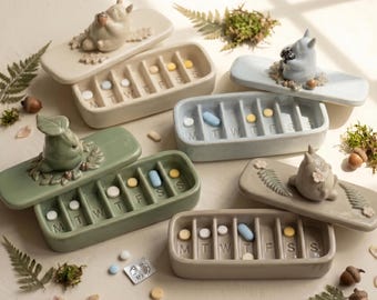 Handmade Ceramic Forest Spirit Medicine Case | Whimsical Pill Organizer, Trinket Box | 4 Cottagecore Designs