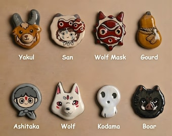 Handbemalte Keramik Wolf Prinzessin Magnete | Mythisches Wald Krieger Anime Küche Dekor