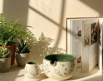Green Leaf Chawan Keramik Matcha Schale, Wabi Sabi Teezeremonie Set
