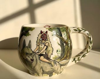 Handgemachte Wolf Prinzessin Keramik Tasse | Mythisches Waldwächter-Kaffeetasse & Anime-Liebhabergeschenk