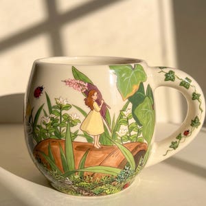 Geheimer Feengarten Keramik Becher | Cottagecore Wald Teetasse | Handgemachte botanische Keramik