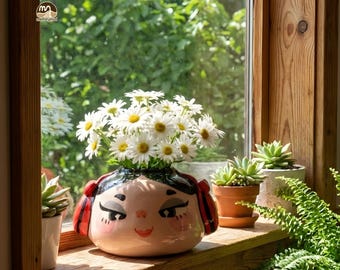 Jennie inspiriert, handbemalte Keramik Gesicht Vase, Kpop Planter