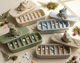 Handmade Ceramic Forest Spirit Medicine Case | Whimsical Pill Organizer, Trinket Box | 4 Cottagecore Designs