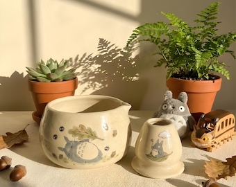 Handgemachte Waldgeist Chawan | Waldwächter Keramik Matcha Schüssel & Tee-Set