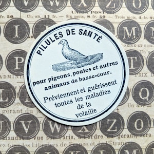Early French Chicken and Pigeon Bird Pills Label