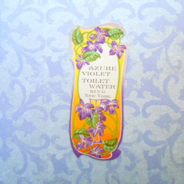 Large 1930s Azure Violet Toilet Water Perfume Label King New York Litho