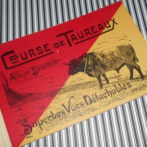 12 Early Antique French Course De Taureaux Souvenier Bull Fighting Postcard Book Hand Tinted