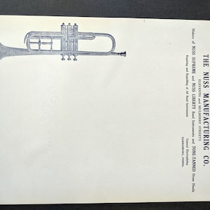 1920s Rare Nuss Manufacturing Company Trumpet Coronet Letter Head