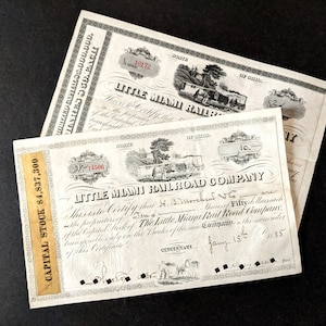 Late 1800s Little Miami Railroad Company Stock Shares Bond Certificate