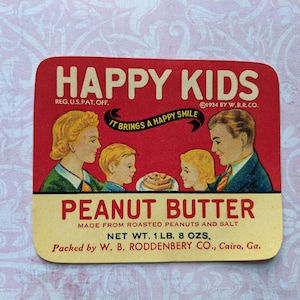 Cute 1930s Art Deco Happy Kids Peanut Butter Label NOS