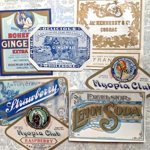 1900s to 1930s Beverage Drink Soda Cognac Alcohol Labels Blues Golds
