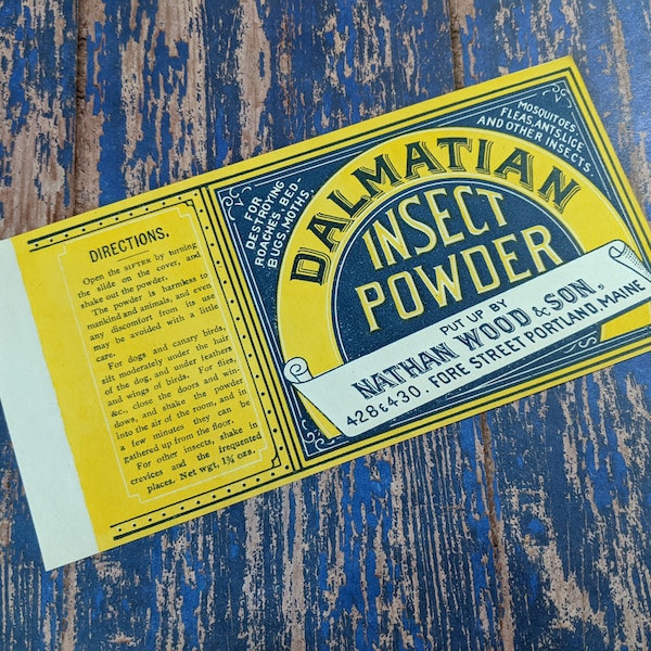 1910s 1920s Nathan Wood & Son Dalmatian Insect Powder Poison Label