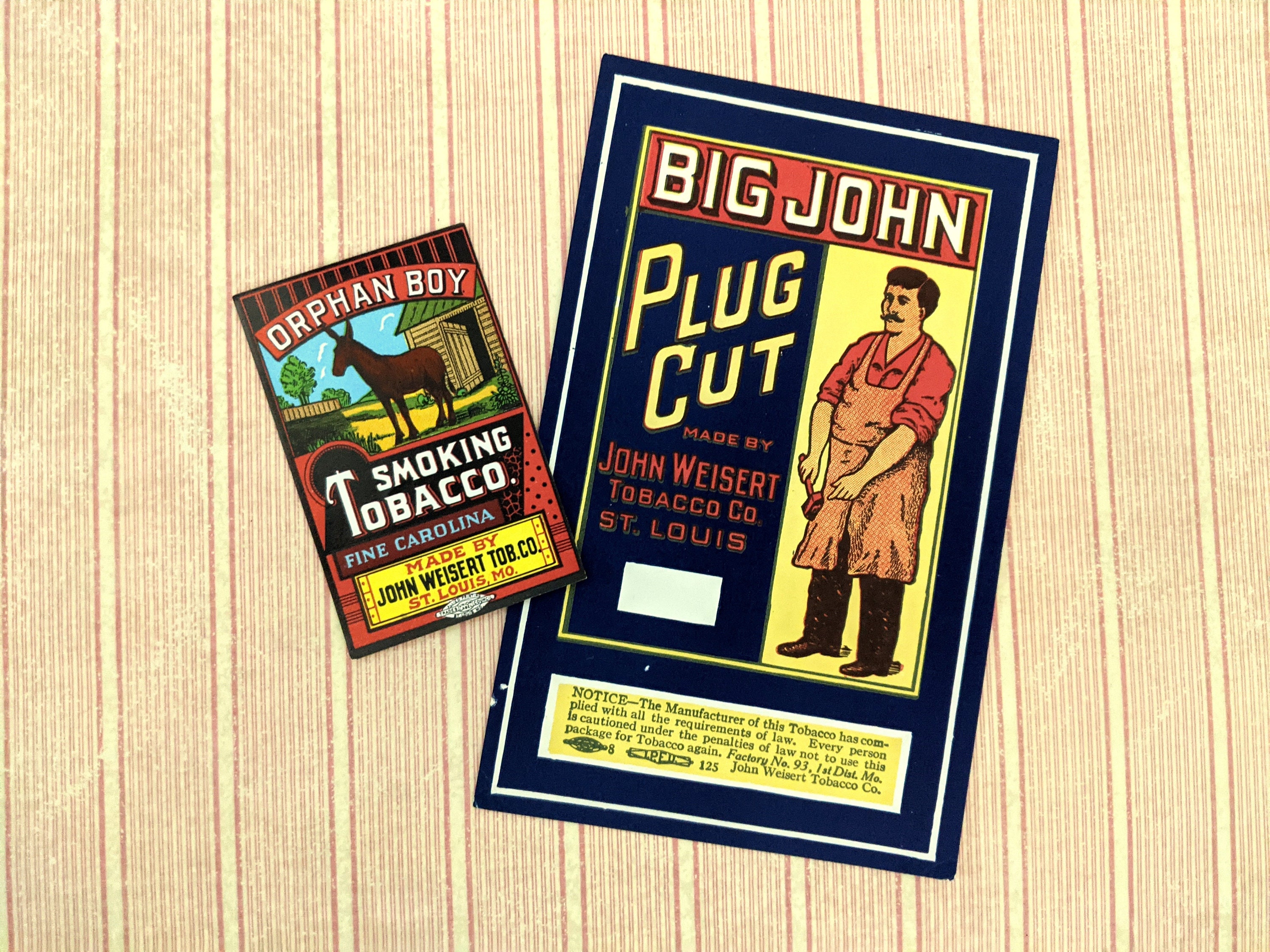 Choice Early 1900s John Weisert Orphan Boy Big John Smoking Tobacco Labels 