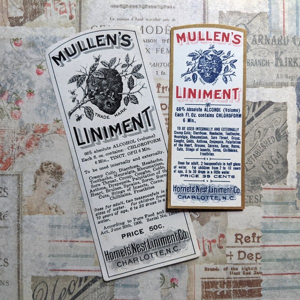 1920s Mullen's Liniment Alcohol and Chloroform Apothecary Drugist Quack Medicine Label