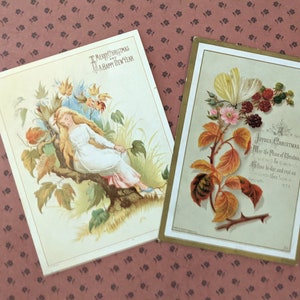 2 Original Christmas New Year Victorian Litho Greeting Cards