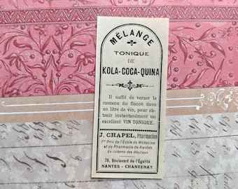 Edwardian French Cocaine  Kola  Quina Tonic Medicinal Pharmacy Label