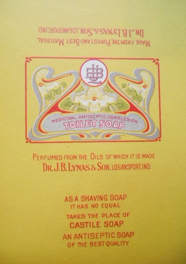 B J Lynas /& Son NOS 1910 Art Nouveau Edwardian Shaving Antiseptic Soap Label Dr
