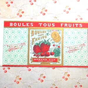 1930s French Candy Fruit Balls Box Label Mixed litho