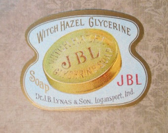 JBL Witch Hazel Glycerine Soap Cosmetic Label J. B. Lynas 1920s Victorian NOS