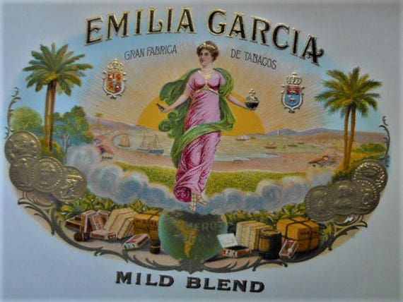 Embossed Box Art Original EMILIA GARCIA Vintage Cigar Label Gran Fabrica