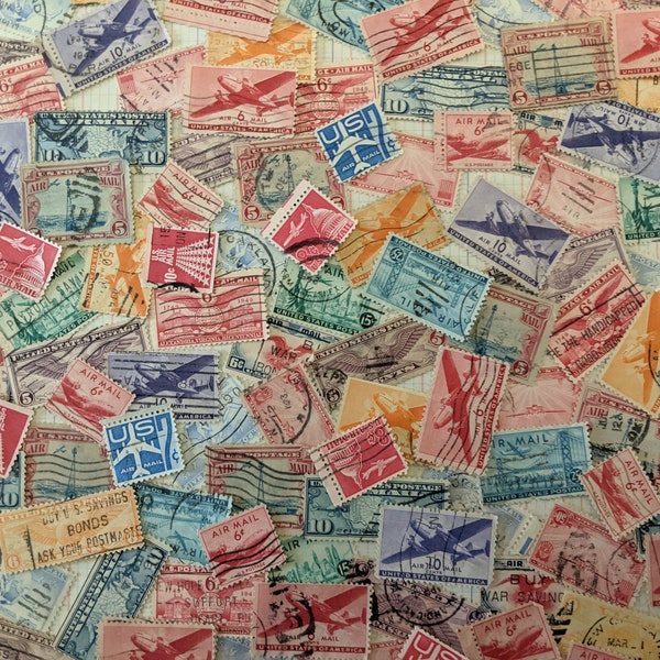 10 Vintage Used Canceled United States Air Mail Stamps