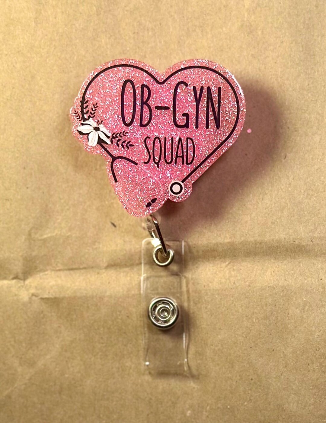 OBGYN Pink Glitter Heart Stethoscope Badge Reel Stocking Stuffer for ...