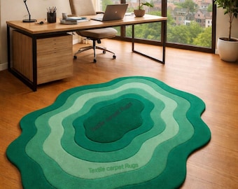 Hand Tufted Organic Shape Green Gradient Area Rug, Modern Abstract Carpet