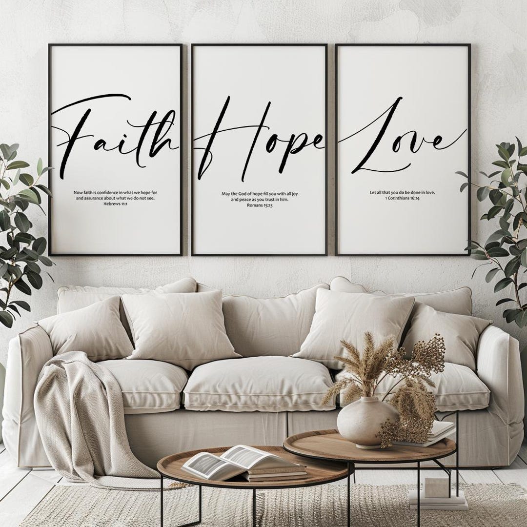 Faith Hope Love Christian Wall Art Set: Bible Verse Scripture Posters ...