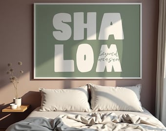 Arte mural con versículo bíblico hebreo "Shalom: Paz", decoración minimalista de bendición (descarga digital).