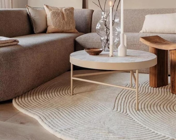Featured listing image: Hand Tufted Wool Oval Rug – Minimalist Contour Line Design