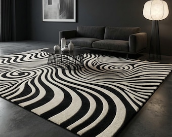 Hand Tufted Geometric Wool Rug, Modern Color-Block Design