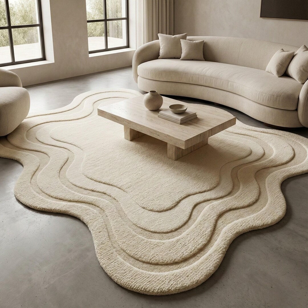 Wool Wave Rug Hand-tufted Wool Wave Rug – Mid-century Modern Geometric Design - Etsy