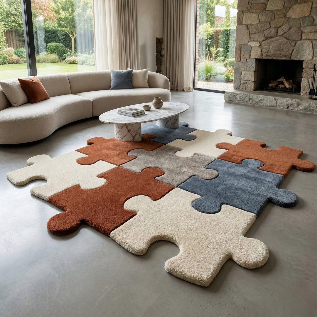Jigsaw Abstract Block Pattern Rug Hand Tufted Wool Puzzle Rug, Abstract Jigsaw Carpet - Etsy