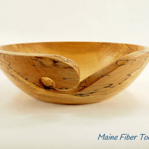 Wooden Yarn Bowl- Spalted Maple- Wooden Knitting Bowl- Unique Gift- Maine Fiber Tools