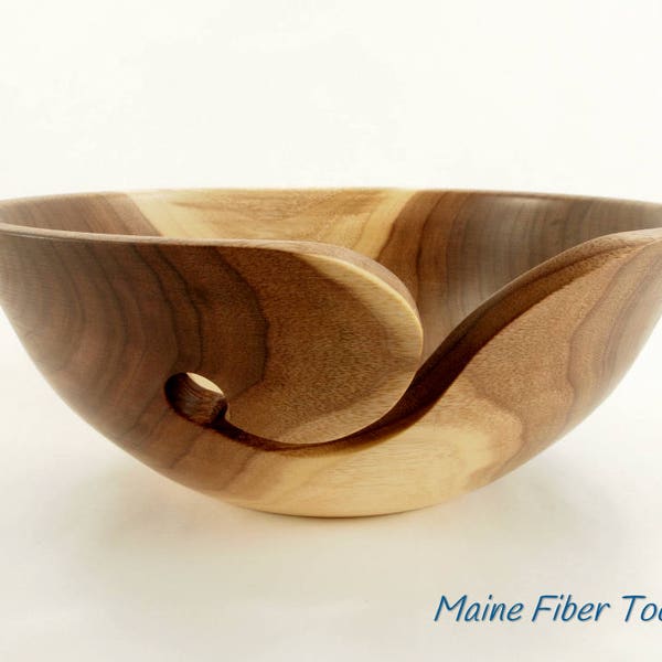 Wooden Yarn Bowl- French Walnut- Wooden Knitting Bowl- Unique Gift- Maine Fiber Tools