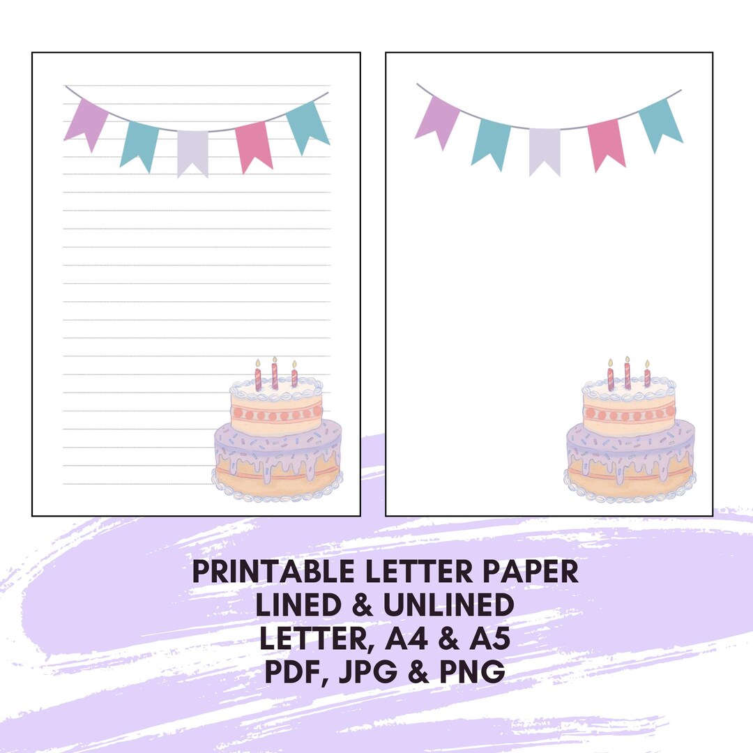 Birthday Stationery Template, Lined and Ruled (digital Download) - Etsy