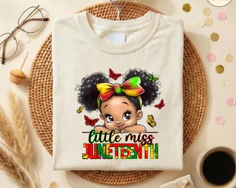 Little Miss Juneteenth Shirt, Cute Black Girl Juneteenth Tee, Afro Puffs Little Miss Shirt, Juneteenth Celebration Kids Tee
