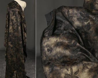 Black Gold Embossed Jacquard Satin, Textured Foil Vintage Fabric, Couture Theater Home Decor