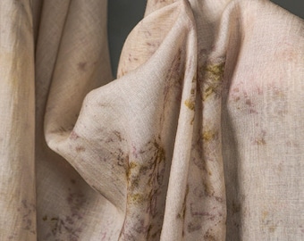 Mugwort Spot Plant Dyed Cotton Linen Fabric, Natural Handmade Textile for Artisan Clothing
