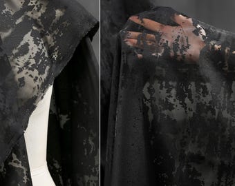 Schwarzer Ausbrenner Camouflage Chiffon, durchsichtiger Strukturstoff für Lagenlook