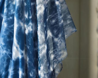Ocean Blue Tie Dye Chiffon - Sheer Textured Fabric for Hanfu & Skirts