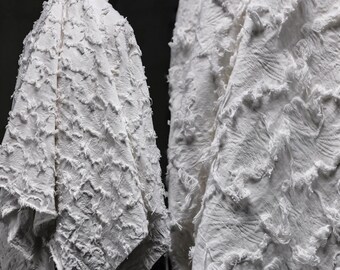 Distressed Cotton Linen Jacquard Fabric with Fringe for Boho Home Decor and DIY Crafts