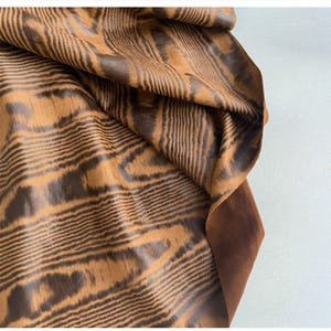 Brown-Camel Suede Moiré Coated Leather Fabric | Vintage Design for Jackets, Bags, Home Decor
