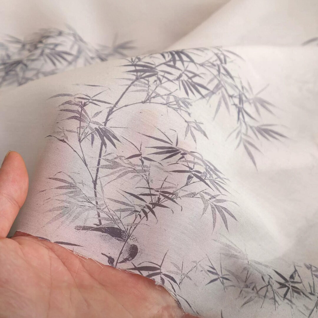 Cream Watercolor Bamboo Gradient Print Fabric for Qipao, Scroll ...
