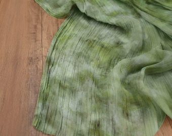 Moss Green Dirty Tie Dye Tencel Linen - Draping Textured Sheer Fabric